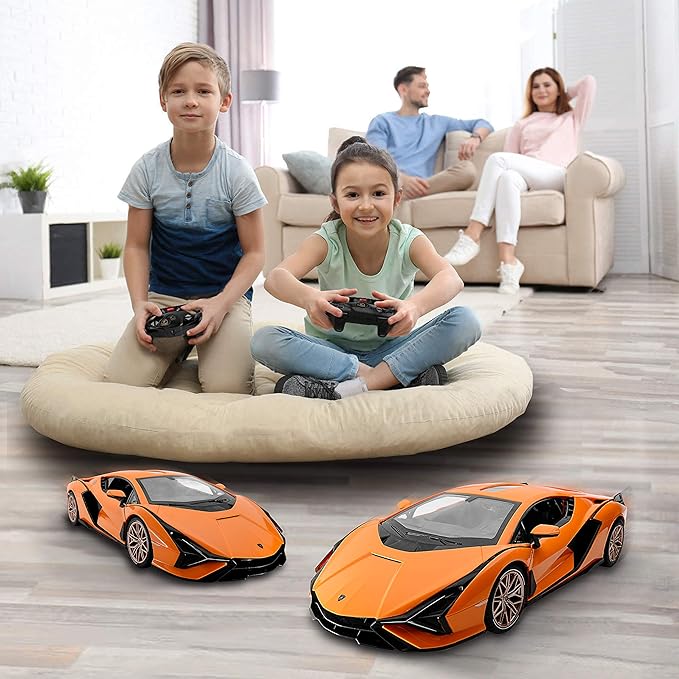 BEZGAR Remote Control Car - 1:14 Lambo Sián FKP 37 Electric Sport Racing Toy Car with Open Door, 2.4Ghz Licensed RC Car Series for Girls and Boys Age 8 9 10 11 12 Years Holiday Ideas Gift (Orange)