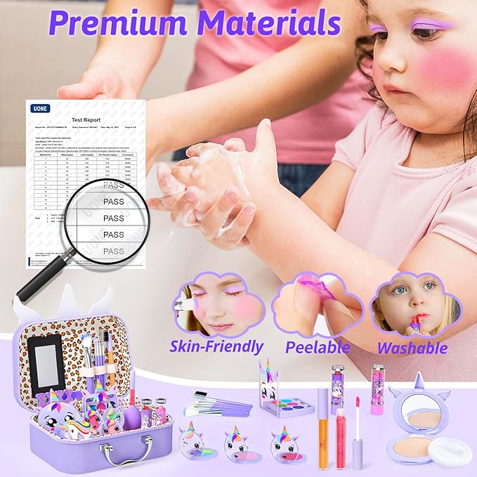 Little Girls Makeup Kit, Pretend Make Up for Kids, Princess Play Makeup Set, Toddler Toy Real Washable Cosmetic Set & Nail Kit Birthday Gift for Ages 3 4 5 6 7 8 9 10-12 Year Old, Purple