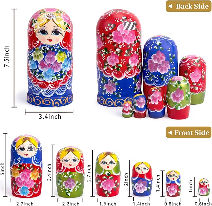 AMOR PRESENT Russian Nesting Dolls, 7PCS Wood Nesting Dolls Matryoshka Stacking Nested Set for Christmas Children Kids Birthday Gift