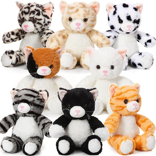 Libima 8 Pcs 8 Inch Cat Stuffed Animals Bulk Cute Kittens Plush Toys Cat Theme Party Favors Birthday Gift Pet Party Favors Halloween Christmas Stuffers Pet Toys Decoration(Sitting)