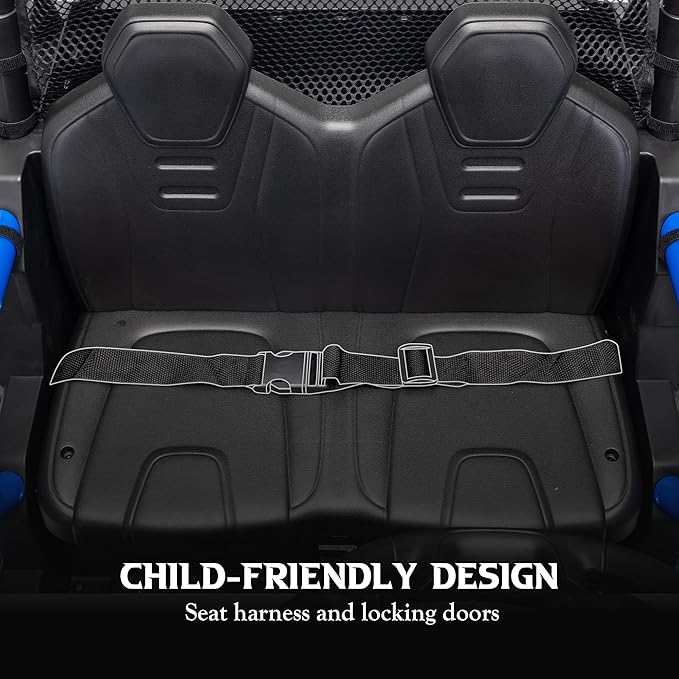 24V 2 Seater Ride on UTV Car, 4WD Ride on Toys for Kids with Remote Control, Shock Absorbers, LED Lights, Music, Off-Road Electric Car for Kids Boys Girls (Blue)