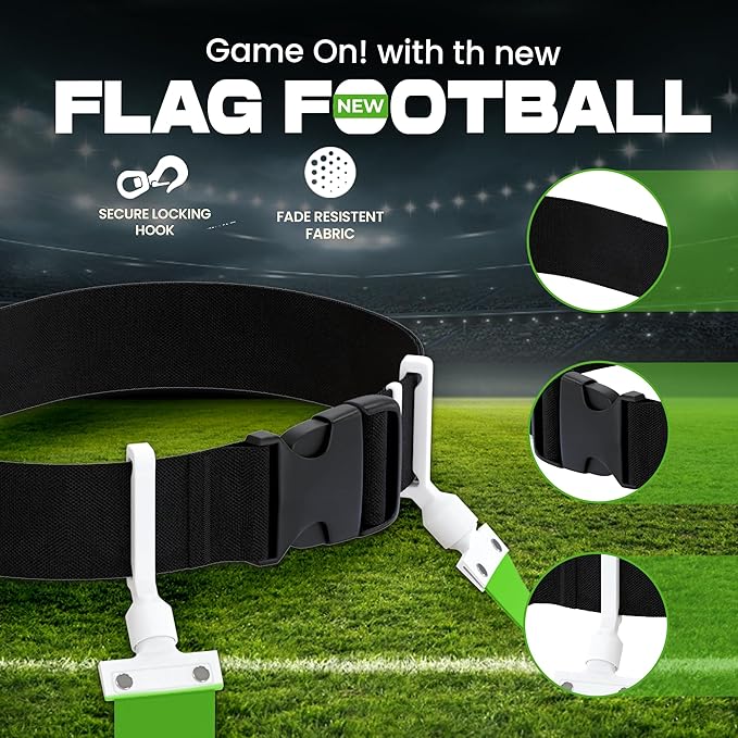 Gameday Flag Football Set – Kits for 2–14 Players w/Belts, Agility Cones & Carry Bag – Available in Multi Colors & Sizes