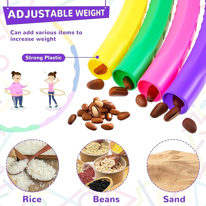 8 Pcs Toy Hoop and Jump Rope Set for Kids Include 4 Skipping Rope and 4 Detachable Weight Size Hoop Gymnastic Fitness Exercise Gift Equipment