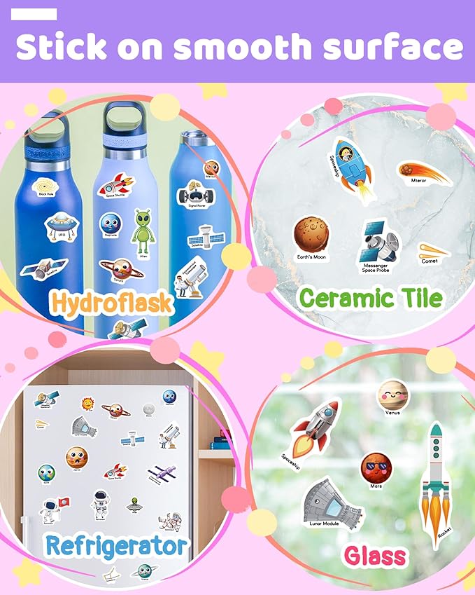Benresive Reusable Sticker Book for Toddlers 2-4 Years, Fun Travel Stickers for Kids, Waterproof Sticker Books for Toddlers 1-3, Crafts Activities for Toddler 1-3 2-4 3-5 - Space