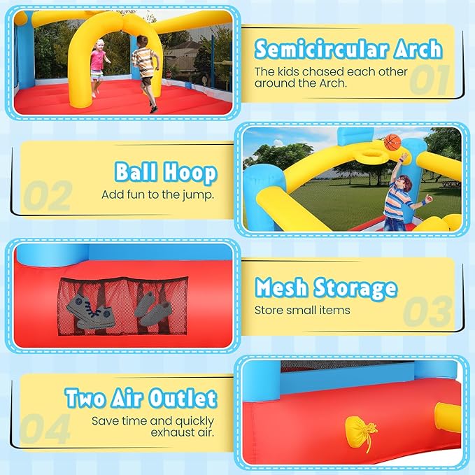 Bounce House, 12.6FTx9FT Inflatable Bounce Castle with Blower for Kids, Blow Up Jumping Bouncer with Double Slide, Obstacles, Trampoline Indoor/Outdoor Bouncy House, Jump House for Family Backyard