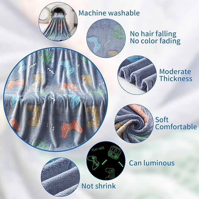 SALIMAH Glow in The Dark Blanket Gaming Gifts,Gamer Controller Gifts for Boys,Gift Toys for Teen Son Adult Gamepad Presents,Soft Kids Blankets Gifts for Grandkids Teens for Christmas Birthday, 50"x60"