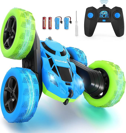 Remote Control Car for Kids, 360° Rotating Double-Sided RC Car with LED Headlights, 4WD 2.4GHz Electric Rechargeable Toy Vehicle for Boys and Girls, Perfect Birthday