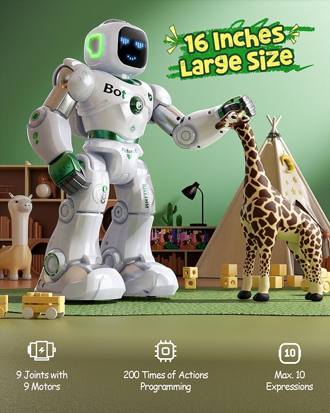 Ruko 1088 Large Robot Toys for Boys, STEM Programmable Remote Control Robot, Electronics Educational Birthday for Kids 4 5 6 7 8 Year Old, Green