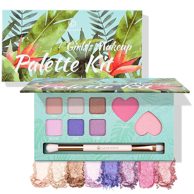Color Nymph Girls Eye & Cheek Makeup Palette - Eyeshadow & Blush & Highlighter Palette for Teens Girls Tweens, Beginner-Friendly, Gentle Makeup Kits for Starter, Makeup Gift for Christmas (Mint Green)