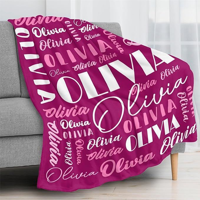 Name Blanket Personalized Blanket for Adult Kids Flannel Customize Throw Blanket Custom (Color 30, 40 x 50 Inches)