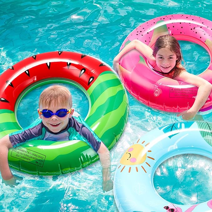 10 Pcs Inflatable Pool Floats Tubes for Kids 23.6 Inches Swim Ring Floaties Pool Tube Dinosaur Sea Animal Fruit Mermaid Unicorn Swim Rings for Kids Adults Summer Swimming Lake Beach Party