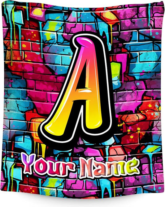 Personalized Blanket for Boys - Kids Throw Blanket - Custom Initial Gifts for Son & Grandson - 60"x80" Fluffy Flannel Monogram Throw for Adults