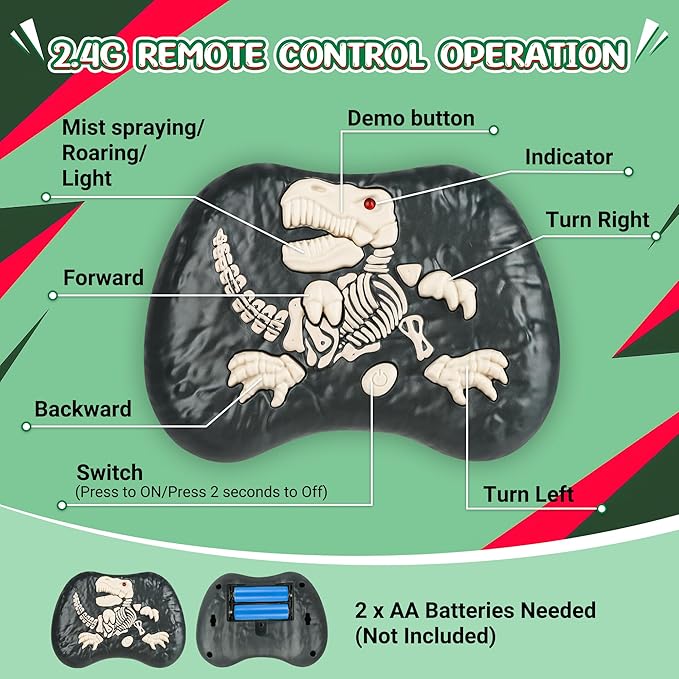 Remote Control Dinosaur Toys for Kids - Big Electronic RC Walking Realistic Dinosaur Toys with Spray & Light & Roar, Jurassic Velociraptor Toy Christmas Birthday Gift for Boys and Girls 3-12 (Green)