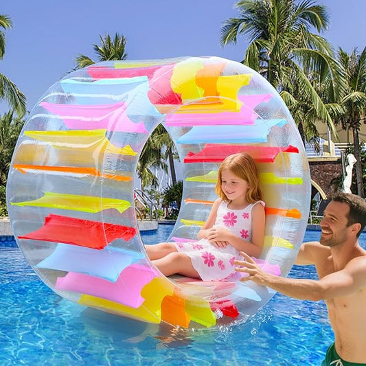 Zcaukya 65"/47" Giant Inflatable Wheel Roller, Colorful Water Rolling Wheel Float for Kids Summer Swimming Pool Parties, Rolling on The Lawn, Indoor Outdoor Fun Toys for Games Supplies