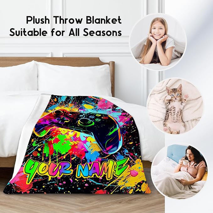 Personalized Blanket for Boys - Gaming Blanket for Kids - Custom Game Gifts for Teen Boys - 30"x40" Game Controller Throws for Chair Couch