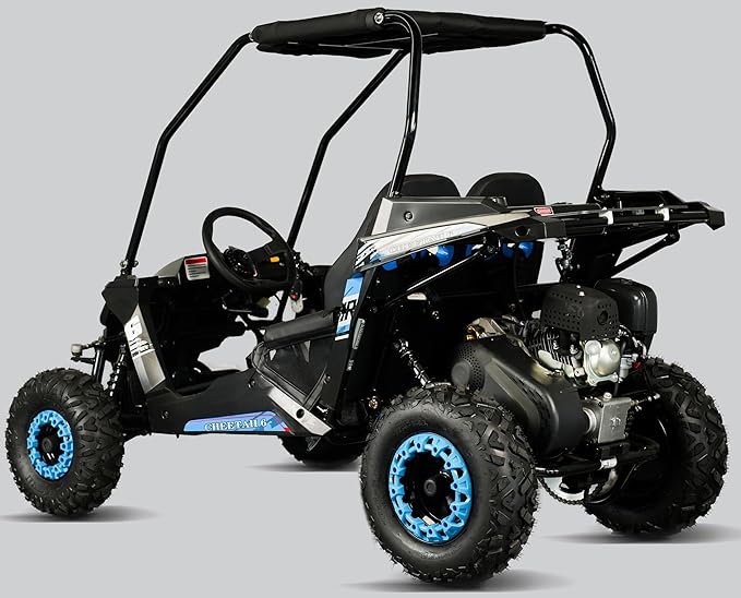 TrailMaster Cheetah 6 Youth Go-Kart - 163cc 5.5HP Engine, 4-Point Safety Belt, Remote Kill, Speed Governor, Suitable for Kids 6-12. with Pre-Assembled Version Now! (Plus, Blue)