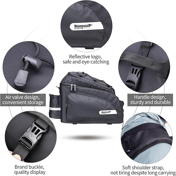 Bike Trunk Bag Bike Pannier Bag Bike Rear Seat Bag 17L Waterproof Bicycle Cargo Rack Saddle Bag Commuter Bag Shoulder Bag Laptop Pannier Rack Bicycle Bag