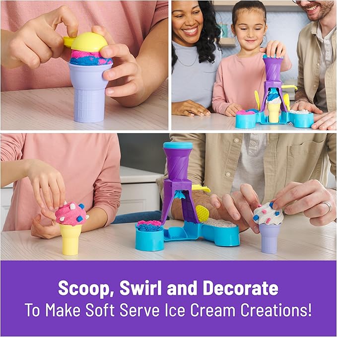 Kinetic Sand, Soft Serve Station with 14oz Play Sand (Blue, Pink & White), 2 Ice Cream Cones & 2 Tools, Sensory Toys, Holiday Gifts & Stocking Stuffers for Kids Ages 3 and up