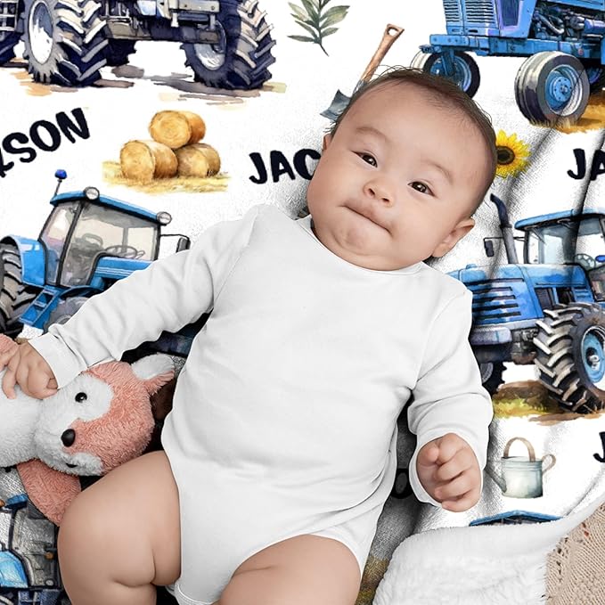 Custom Farm Tractor Blanket with Name Personalized Farm Tractor Blankets for Girls Boys Women Men Customized Blanket Gifts for Birthday 30"x40"for Toddler/Pets