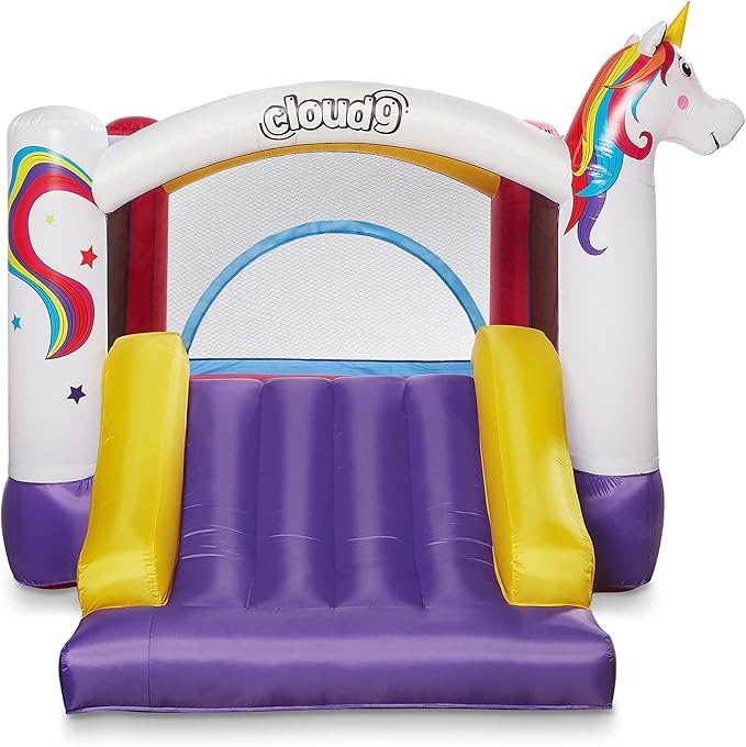 Cloud 9 Inflatable Bounce House and Blower, Unicorn Theme Bouncer for Kids with Slide, Includes Stakes and Repair Patches