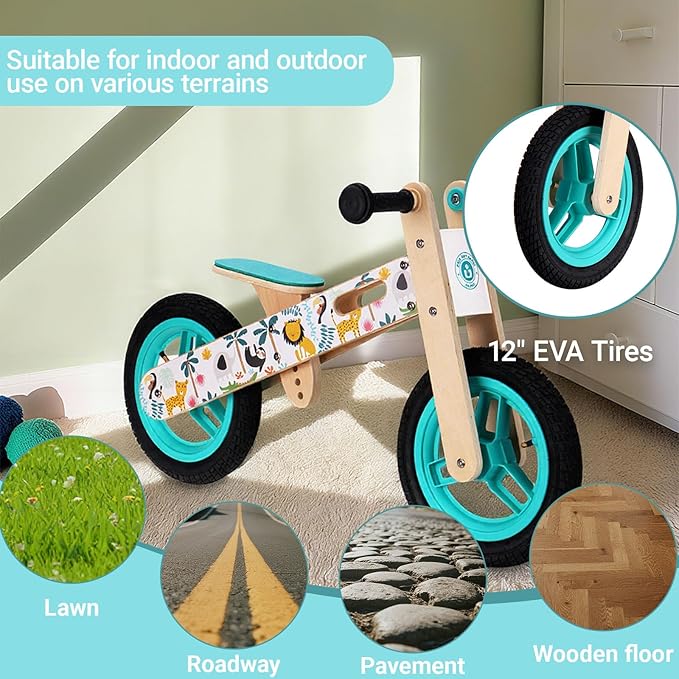 Wooden Toddler Balance Bike, Kids Balance Bike for 3 Year Old with Adjustable Seat, No Pedal Toddler Bicycle for Kids 3-5 for Boys and Girls Birthday Gifts Toys