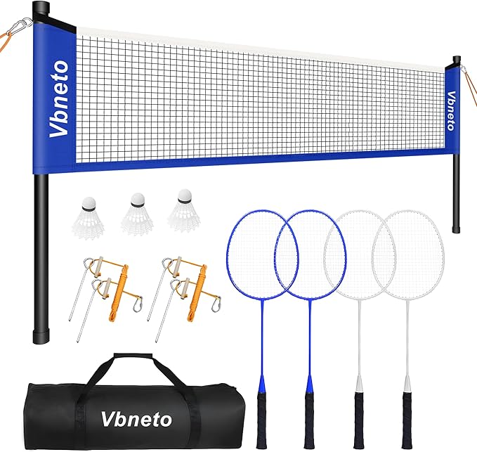 Badminton Set, Portable Outdoor Anti-Sag System – Official 20ft x 5ft Easy Setup Durable Net with 4 Rackets, 3 Shuttlecocks & Carry Bag for Backyard, Lawn or Beach Family Fun