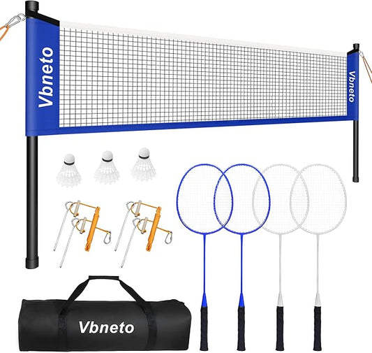 Badminton Set, Portable Outdoor Anti-Sag System – Official 20ft x 5ft Easy Setup Durable Net with 4 Rackets, 3 Shuttlecocks & Carry Bag for Backyard, Lawn or Beach Family Fun