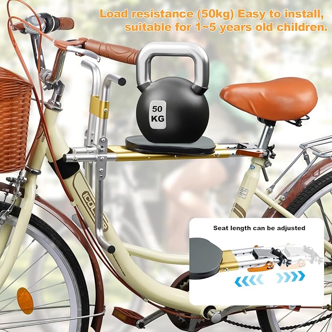 Kids Bike Seat, New Aluminum Alloy Child Bike Seat, Portable Foldable Front Mounted Child Bicycle Seats, Mountain Bike Child Safety Seat Suitable for Hybrid Cruiser Bicycles and City Bicycles