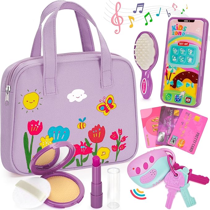 Officygnet Toys for Girls 3 Years Old, Toddler Purse Girl Toys with Pretend Makeup Kit, Pretend Princess Play Purse Toy for Little Girl, Christmas Birthday Gifts for Toddler Girls Age 3, Purple