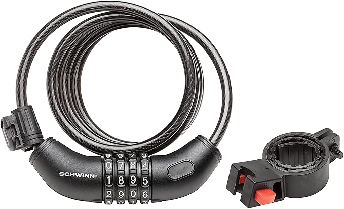Schwinn Combination Bike Lock in Twisted Steel Cable, 5 feet x 8 mm Anti Theft Bicycle Lock, Black, Security Level 1