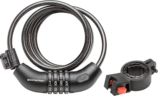 Schwinn Combination Bike Lock in Twisted Steel Cable, 5 feet x 8 mm Anti Theft Bicycle Lock, Black, Security Level 1