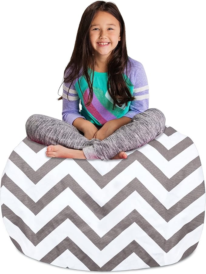Posh Creations Kids Stuffed Animal Storage Bean Bag Chair Cover - Childrens Toy Organizer, X-Large-48in, Canvas White Arrows on Gray
