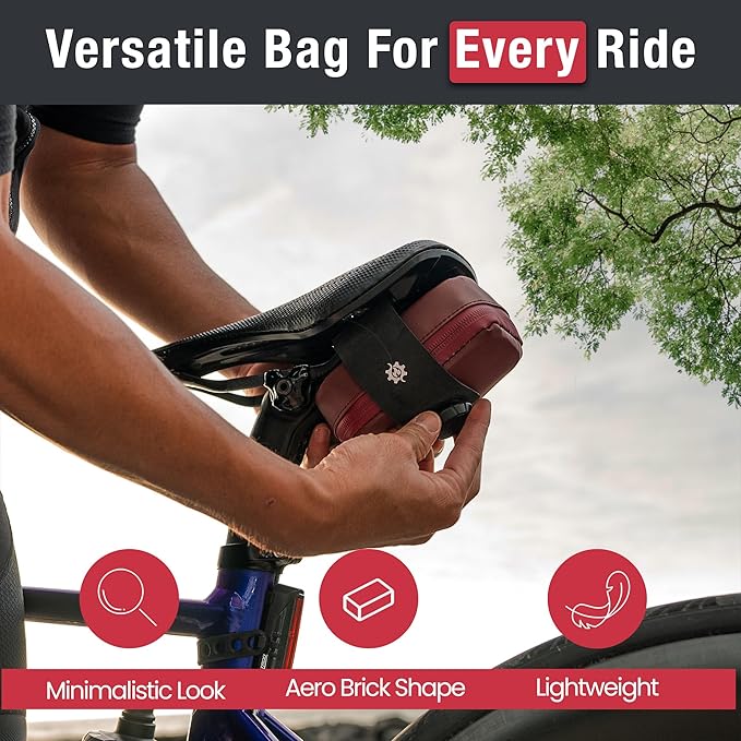 Lumiere & Co. Falcon Magnetic Saddle Bag– 0.69L | 6”x 3.5”x2 | Sleek Minimalist Design, Fast Magnetic Buckle Attachment | Cycling Bike Bag (Red, Large)