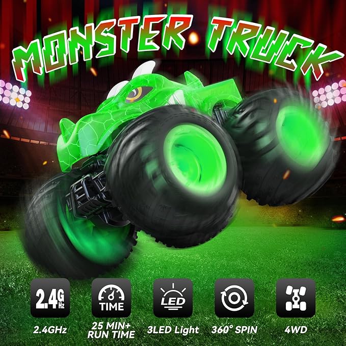 Remote Control Car, 2.4GHz Monster Trucks Toys with Light Spray, Birthday Gift for Kids 3 4 5 6 7 8, All Terrain RC Cars, Toddler Toys for Boys Girls 3+ Year Old
