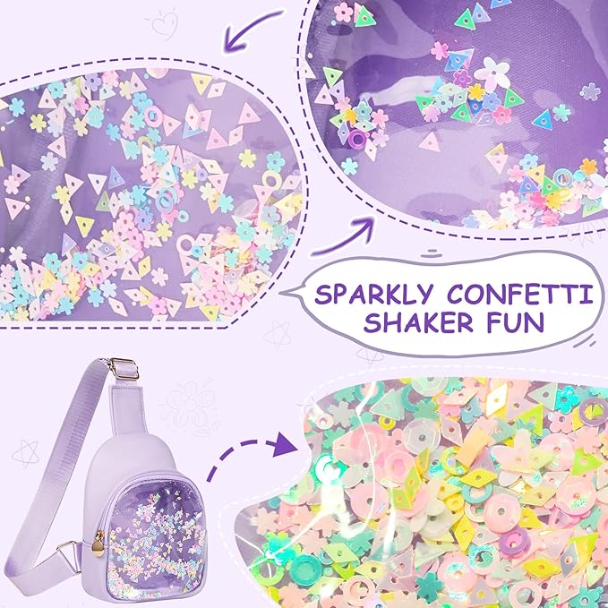 COSHAYSOO Cute Funny 2 3 4 5 6 7 Year Old Girl Birthday Christmas Gift Ideas, Little Girl Purse Toddler Kids Sling Bag Crossbody Purple Small Mini Clear Chest Pouch with Sparkly Initial Letter S