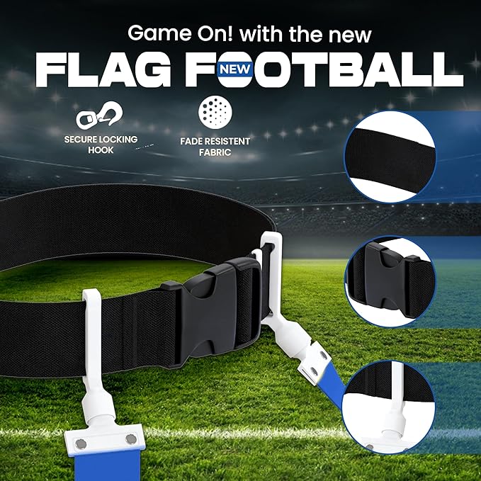 Gameday Flag Football Set – Kits for 2–14 Players w/Belts, Agility Cones & Carry Bag – Available in Multi Colors & Sizes