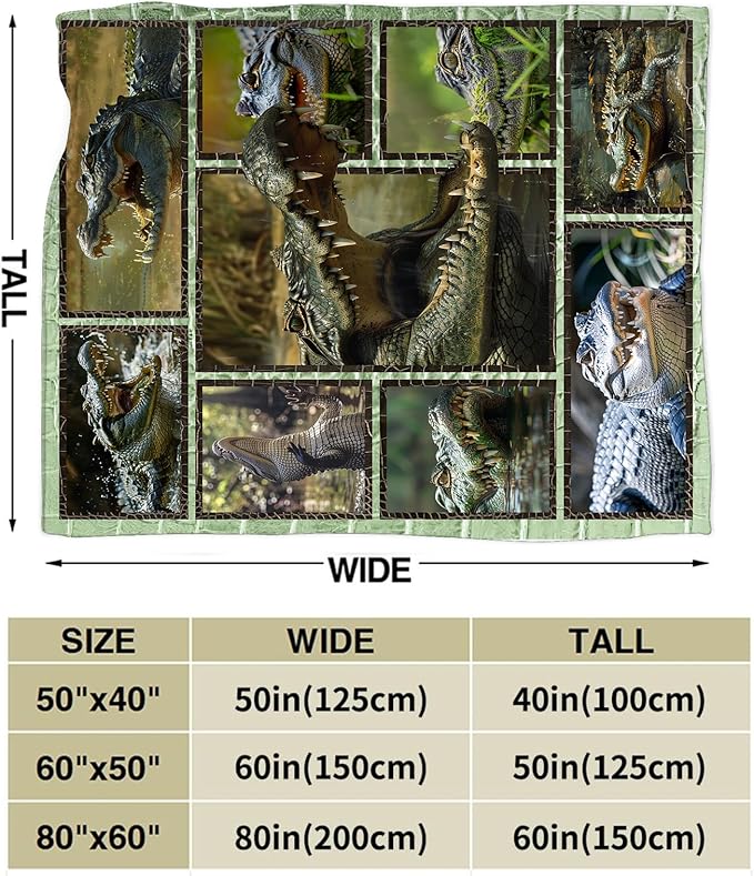 Crocodile Blanket Alligator Throw Blanket Cozy Plush Fleece Flannel Animal Blankets Lightweight Fuzzy Party Gifts for Girls Boys Women Men 60"X50"