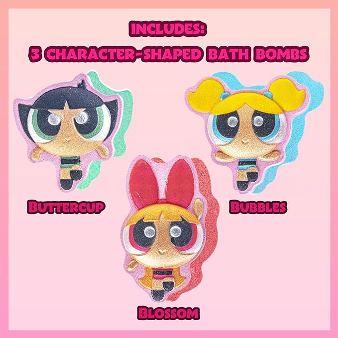 The Powerpuff Girls Bath Bombs for Kids, Fun Bright Rainbow Colors, Peach Scented for Kids, Ages 3+, by Townley Girl