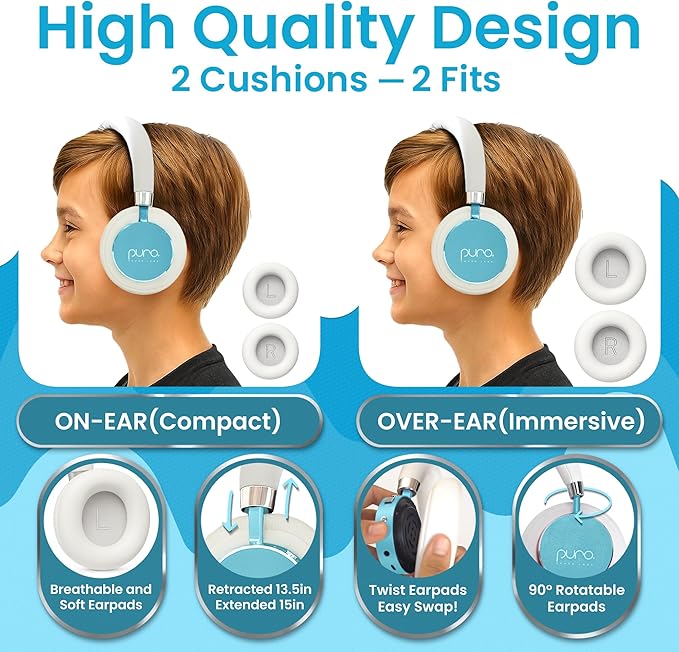 Puro Sound Labs Kids Wireless Headphones – Volume-Limiting 85dB, Built-In Mic, Studio-Grade Sound, 20-Hour Battery Life, Comfortable Fit & Easy to Connect Kids Bluetooth Headphones – BT2200 Plus, Teal