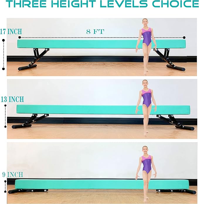 Adjustable Balance Beam 8 ft Gymnastic Beam Adjustable Height for Kids and Teenage of All Gymnastic Levels, Gymnastic Training Beam Gymnastic Equipment for Athlete Home and Gym Club Use