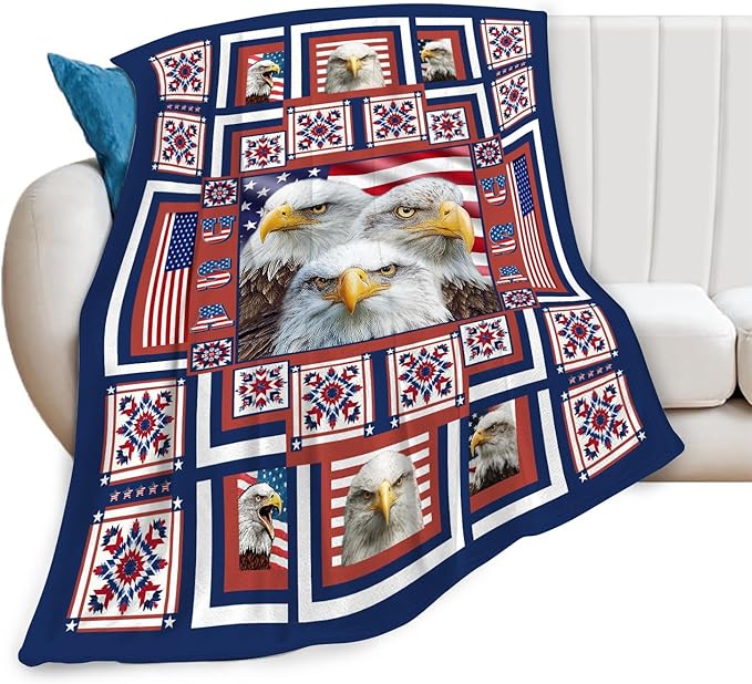 Eagle Throw Blanket American Flag Bald Eagle Stuff Gifts for Kids Girls Boys Adults Women Men Soft Cozy Warm Plush Fluffy Fuzzy Fleece Blanket Decor 50''X60''