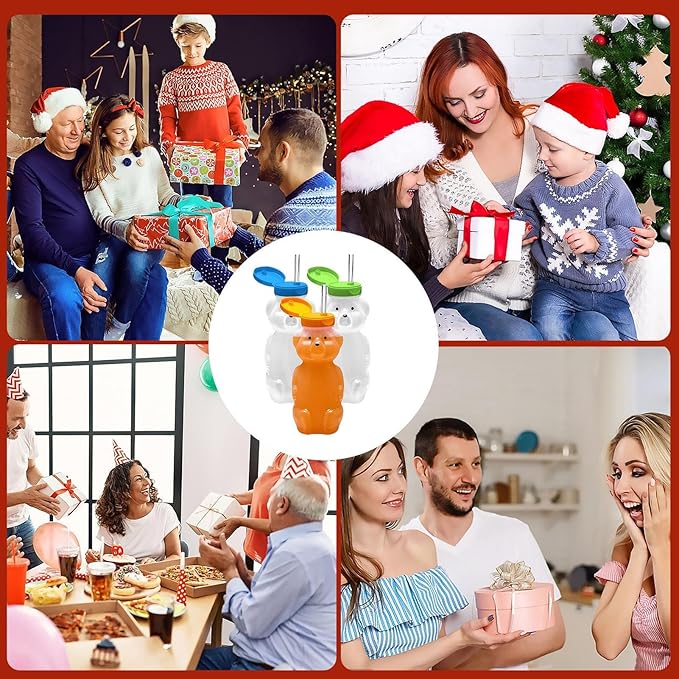 Bear Cup with Straw | 230Ml Water Bottle with Lid | Transparent Cute Leakproof Bear Coffee Cup - for Women Kids Girls Iced Coffee Milk Tea Drinks