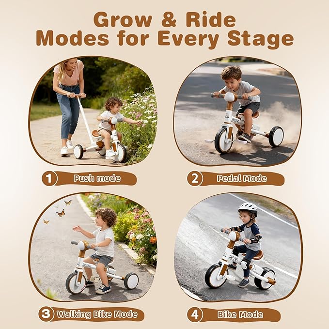 Ridego 5-in-1 Tricycle for Toddlers 2-5 Year Olds, Kids Balance Bike & Toddler Push Bike with Parent Handle, RGB Music Light, Tool-Free Assembly Birthday Gift for Boys Girls