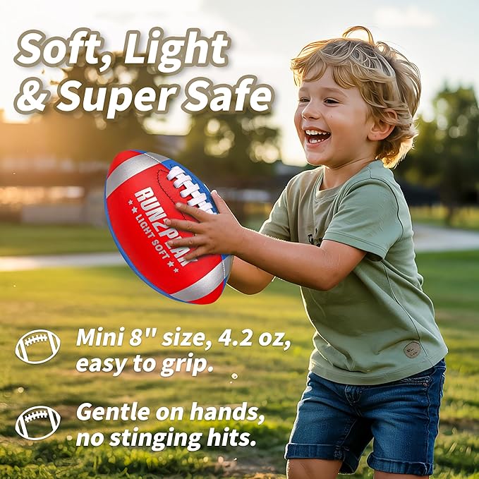 Light Soft Mini Football for Kids Toddler - 8" PU Leather and Foam Layer Small Footballs - Safe Lightweight Indoor Outdoor Beach Water Pool Sports Toys for Summer Outside Games Play with Pump