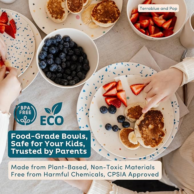 Nook Theory 4 Pack Reusable Bamboo Plates - Non-Toxic Toddler and Kids Plate, Dishwasher Safe, Not Microwavable Dinnerware (Grid 8")