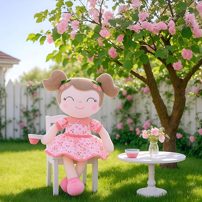 Gloveleya Baby Doll Girl Gifts Plush Toys Soft Dolls Baby Gifts Cherry Girl Pink