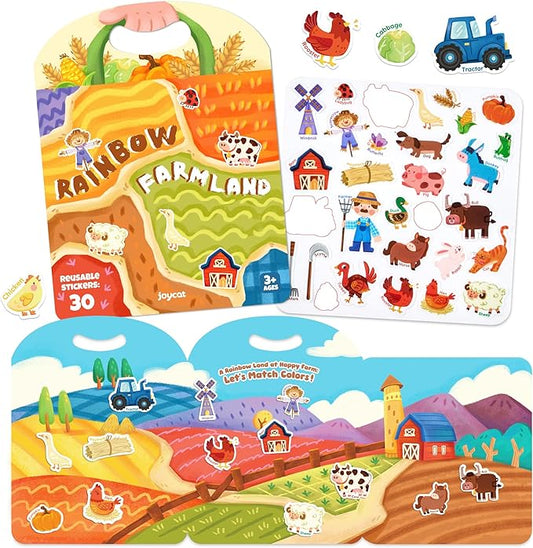 JoyCat Reusable Sticker Book - Jelly Animal Stickers for Toddlers, Kids Sticker Activity Book, Travel Toys for Road Trip, Car & Airplane, Educational Learning Gifts for Boys and Girls Ages 3-5 (Farm)