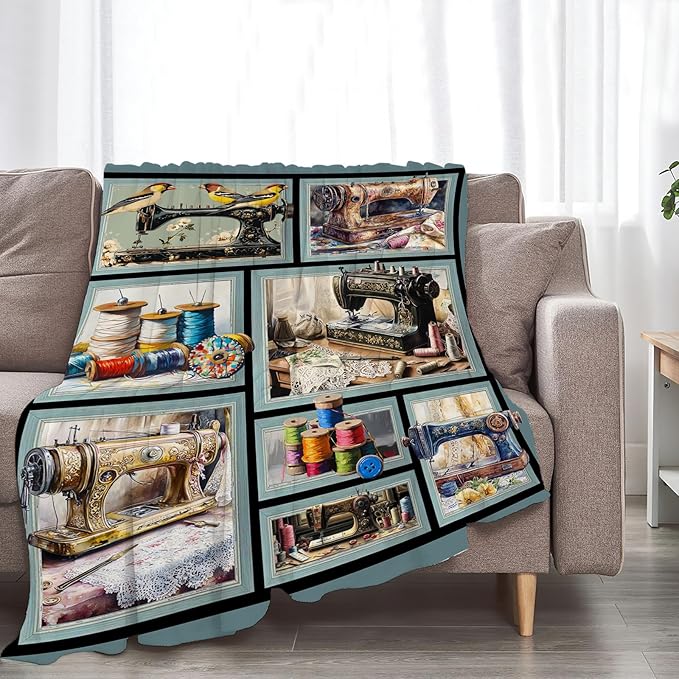 Sewing Blanket Gifts for Women Girls Adults Mom Grandma Seamstress Ultra Soft Cozy Sewing Machine Throw Blankets Fleece Fuzzy Plush Decor for Couch Sofa 80"x60"