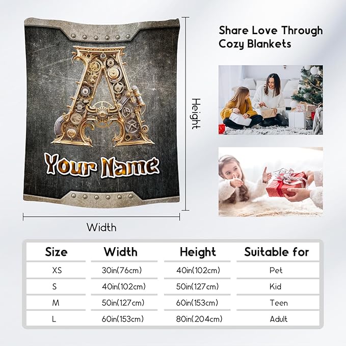 Custom Blanket - Boys Monogram Gifts - Personalized Blanket with Name - Initial Gifts for Kids - 60"x80" Soft Plush Child Throw for Living Room