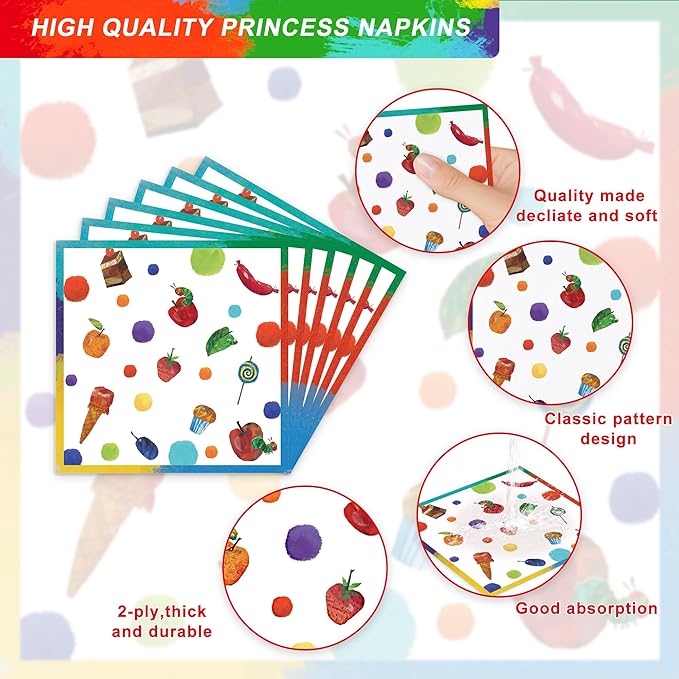 120 Pcs Hungry Caterpillar Party Supplies, Hungry Caterpillar tissue Party Plates Tablecloth Banner etc Hungry Caterpillar Decorations Party for 20 Guests